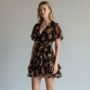 Polly Ina Black Gold Mini Dress Size 2 Chic Party Dress
